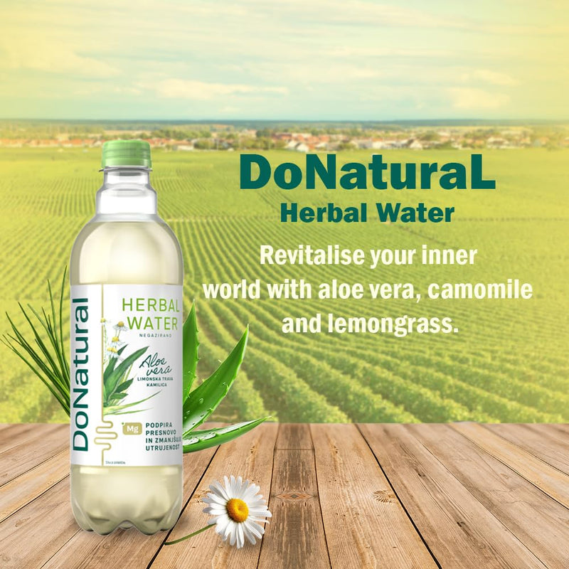 Load image into Gallery viewer, DoNatural Aloe Vera Herbal Water – Lemongrass &amp; Chamomile | Pack of 12 × 500 ml | Low-Calorie Aloe Drink with Magnesium &amp; Fibre | No Artificial Sweeteners
