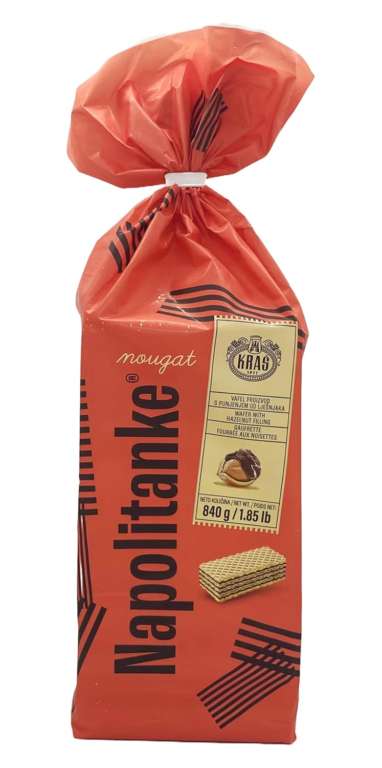 Afbeelding laden in Galerijviewer, NAPOLITANKE KRAS Premium Wafels - Premium Wafelkoekjes met Heerlijke Melk, Chocolade Crème, Hazelnoot, Citroen en Sinaasappel Vulling - Verschillende Maten (840 g HAZELNOOT, Verpakking van 8) 
