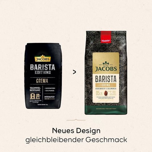 Jacobs Barista Crema Kaffeebohnen 1kg – Ausgewogen, Zitrusnote, Nussig, Arabica & Robusta Bohnen, Intensität 5/10, ideal für Kaffee Crema