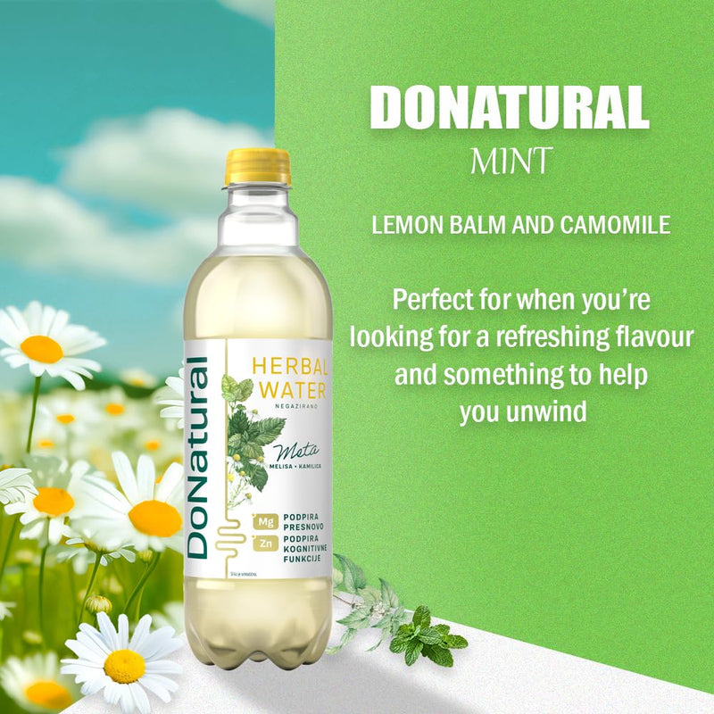 Load image into Gallery viewer, 12 Pack DoNatural Herbal Water - Mint with Lemon Balm &amp; Chamomile, 500 ml - Low Calorie Relaxation Drink with Magnesium &amp; Zinc, Natural, Vegan Herbal Water
