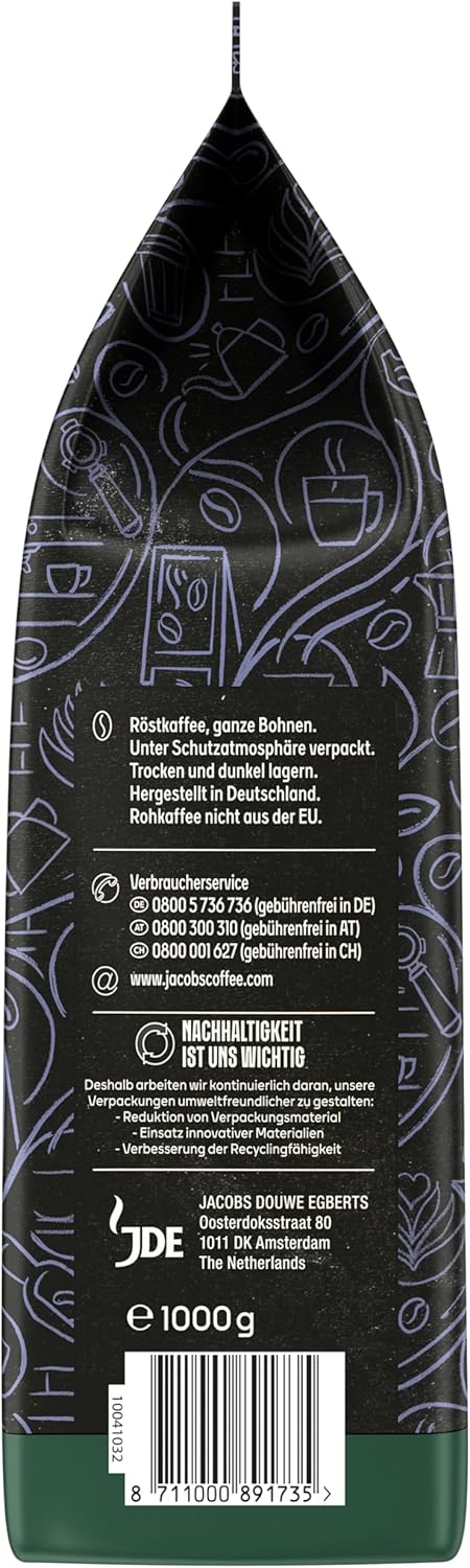 Jacobs Barista Espresso Coffee Beans 1 kg - Strong, Spicy, Cocoa & Caramel Notes, Arabica & Robusta Beans, Intensity 8/10, Ideal for Espresso or Latte Macchiato