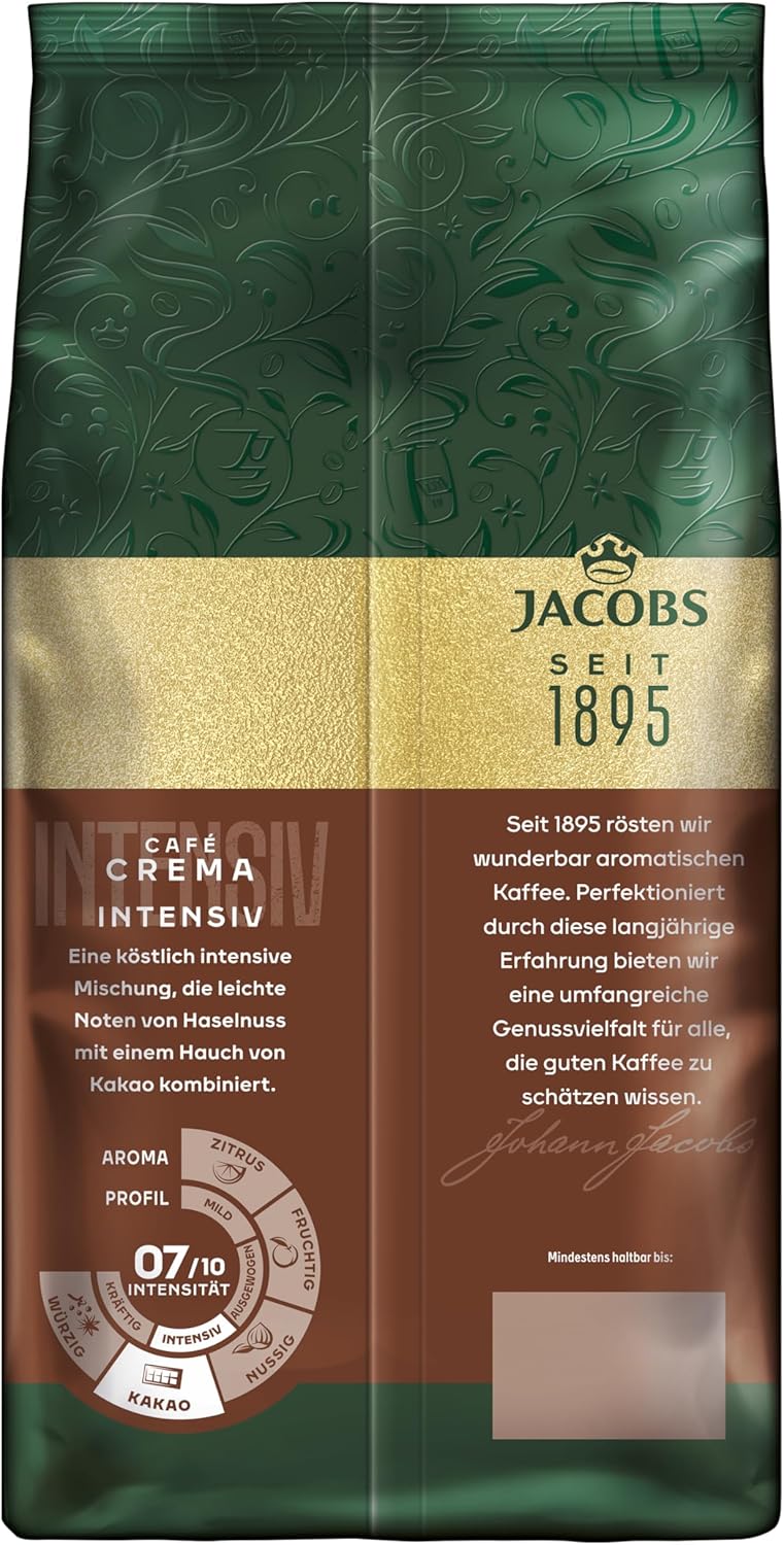 Load image into Gallery viewer, Jacobs Café Crema Intenso 1kg - Whole Bean Coffee - Dark - Roast Beans for Espresso, Latte &amp; Cappuccino
