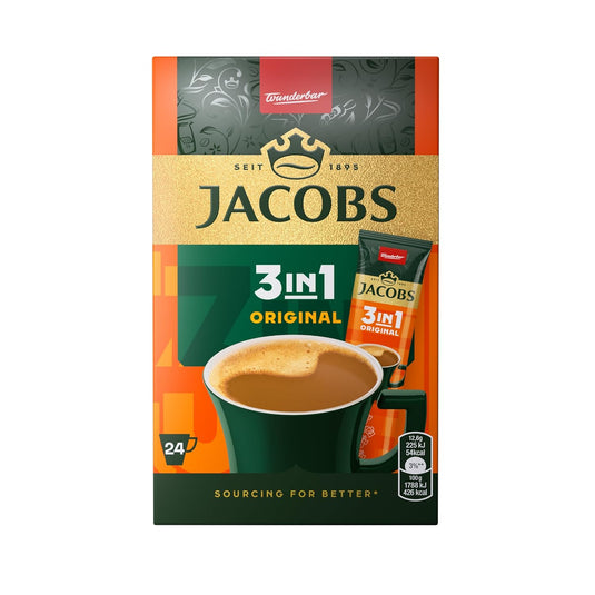 JACOBS 3in1 Instant Coffee Powder – Rich & Creamy Coffee Mix with Sugar & Creamer – 24 Sticks (302.4g) | Available in 144 Sticks (6 Boxes)