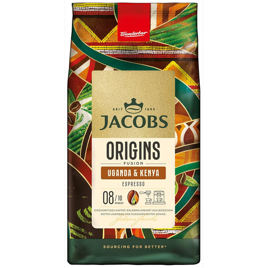 Jacobs Origins Uganda & Kenya 1 kg – Whole Bean Coffee – African Blend with Spicy & Fruity Notes, Medium Roast Beans
