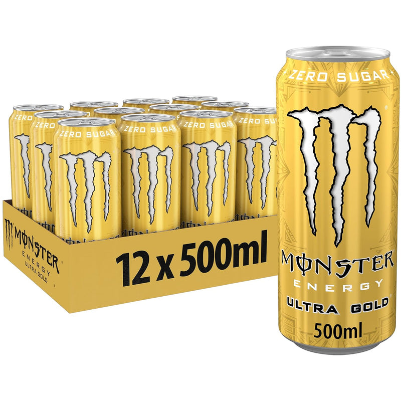 Load image into Gallery viewer, Monster Energy Ultra Gold - Caffeinated Energy Drink with Fruity Pineapple Flavour - No Sugar and No Calories - in Practical Disposable Tins (12 x 500 ml)
