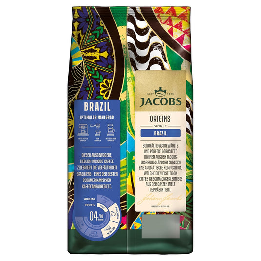Jacobs Origins Brazil 1 kg – Premium Whole Bean Coffee – Balanced Roast, Nutty & Chocolate Notes, Ideal for Espresso & Filter