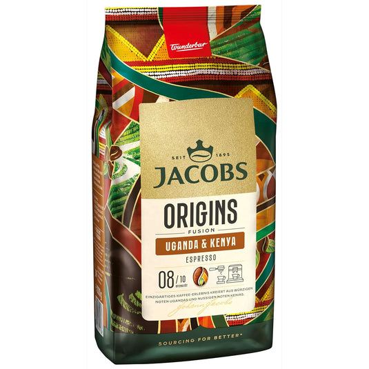 Jacobs Origins Uganda & Kenya 1 kg – Whole Bean Coffee – African Blend with Spicy & Fruity Notes, Medium Roast Beans