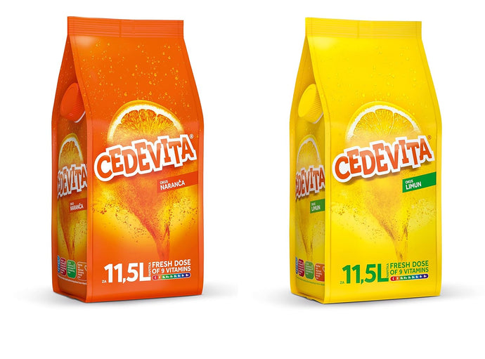 Cedevita Lemon Lemon/Cedevita Orange Narandza Instant Shower Powder Mix 2 x 900 g, goed voor 23 liter sap Alcoholvrij uit Kroatië 