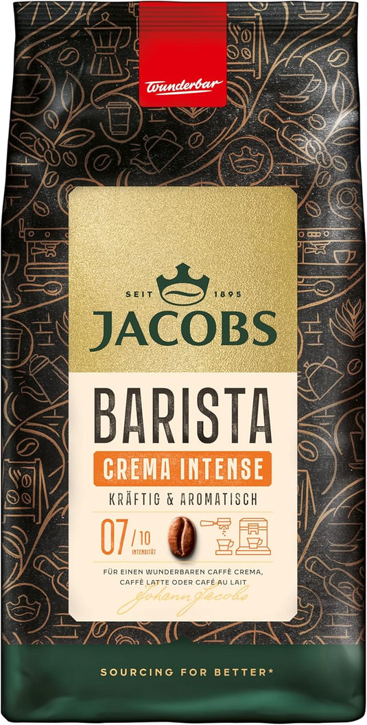 Jacobs Barista Crema Intense 1kg – Premium Whole Bean Coffee – Dark Roast Espresso & Café‑Crema Blend
