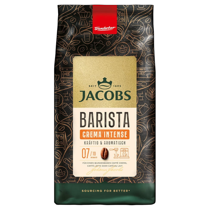 Jacobs Barista Crema Intense Coffee Beans 1 kg - Intense, Dark Chocolate & Pecans, Arabica & Robusta Beans, Intensity 7/10, Ideal for Café Crema
