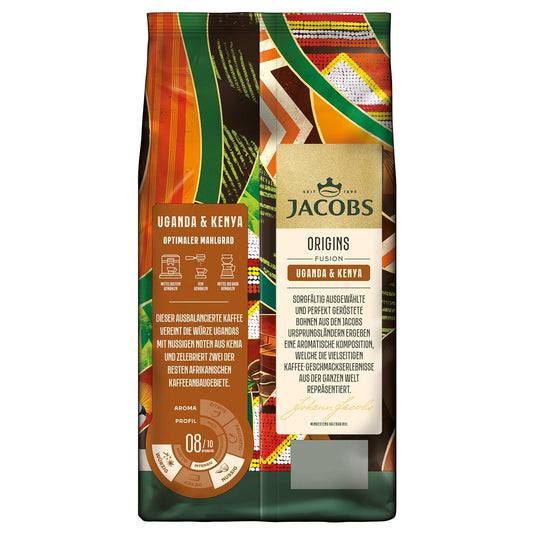 Jacobs Origins Uganda & Kenya 1 kg – Whole Bean Coffee – African Blend with Spicy & Fruity Notes, Medium Roast Beans