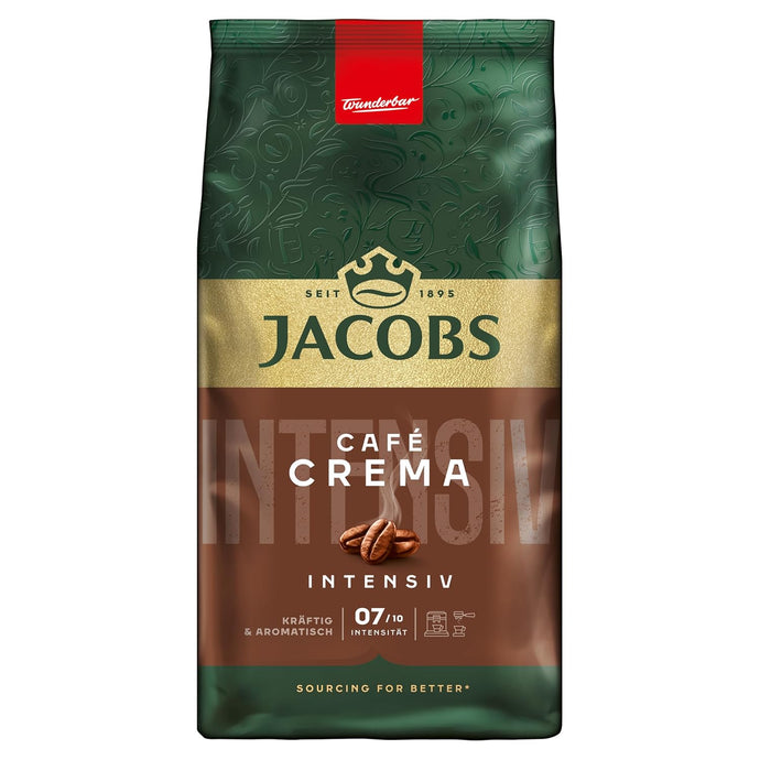 Jacobs Café Crema Intense Coffee Beans 1 kg - Intense, Nutty, Cocoa Note, Arabica & Robusta Beans, Intensity 7/10, Ideal for Café Crema