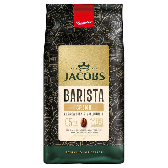 Jacobs Barista Crema Kaffeebohnen 1kg – Ausgewogen, Zitrusnote, Nussig, Arabica & Robusta Bohnen, Intensität 5/10, ideal für Kaffee Crema
