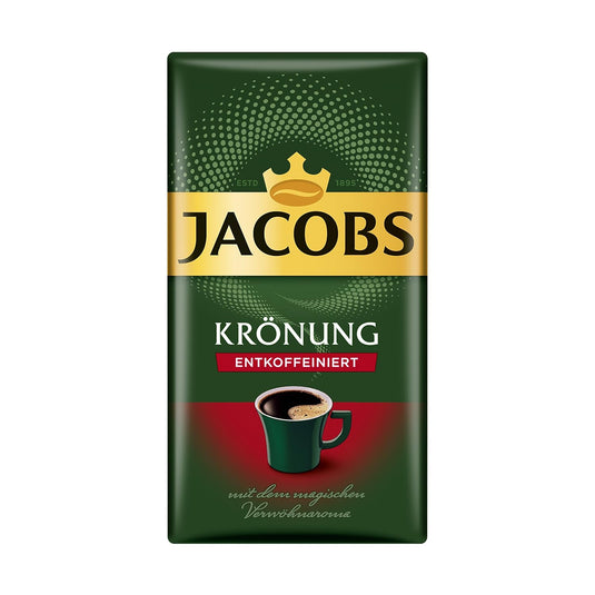 JACOBS 500g Krönung Entkoffeiniert Decaf Ground Coffee – Smooth Flavor, Premium German Coffee, Mild Aroma – Pack of 12