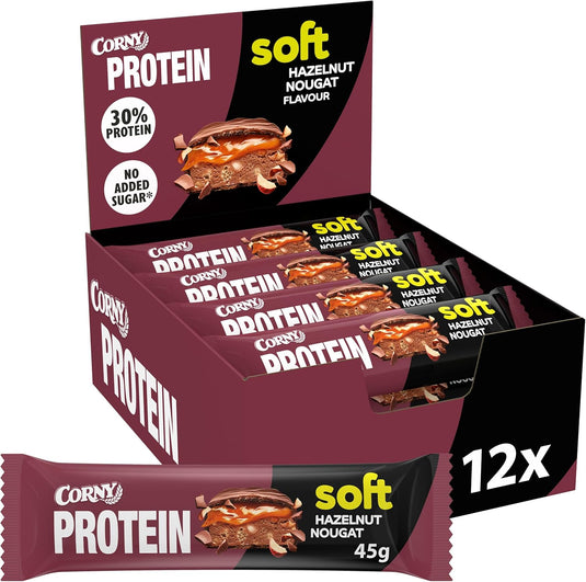 CORNY Protein Soft Hazelnut Nougat Bar 45g  - 12 Pack