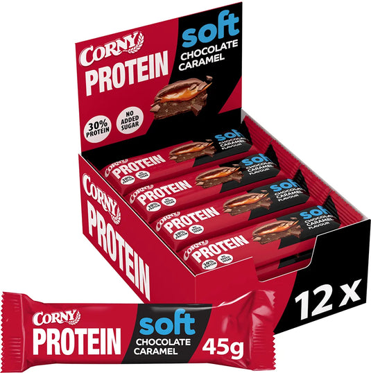 CORNY Protein Soft Choco Caramel 45 g Bars - 12 Pack