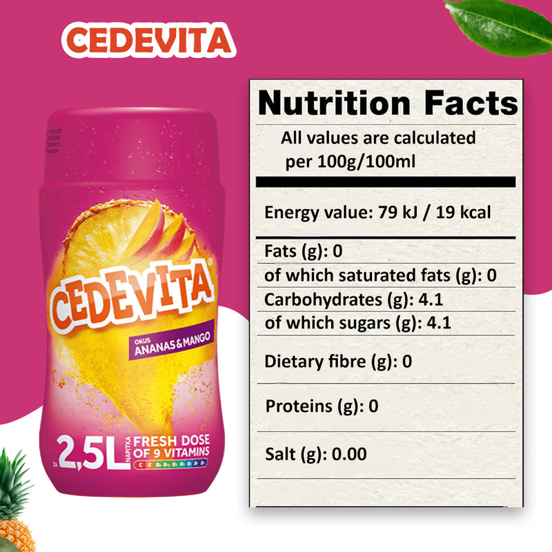Load image into Gallery viewer, Cedevita Instant Drink Pineapple &amp; Mango – Exotic Tropical Flavor – Enriched with Vitamins C, B1, B2, B3, B5, B6, B9, B12 &amp; E – Refreshing Vitamin Beverage
