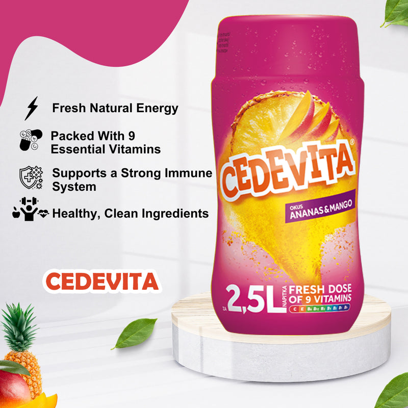 Load image into Gallery viewer, Cedevita Instant Drink Pineapple &amp; Mango – Exotic Tropical Flavor – Enriched with Vitamins C, B1, B2, B3, B5, B6, B9, B12 &amp; E – Refreshing Vitamin Beverage
