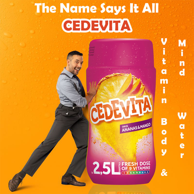 Load image into Gallery viewer, Cedevita Instant Drink Pineapple &amp; Mango – Exotic Tropical Flavor – Enriched with Vitamins C, B1, B2, B3, B5, B6, B9, B12 &amp; E – Refreshing Vitamin Beverage
