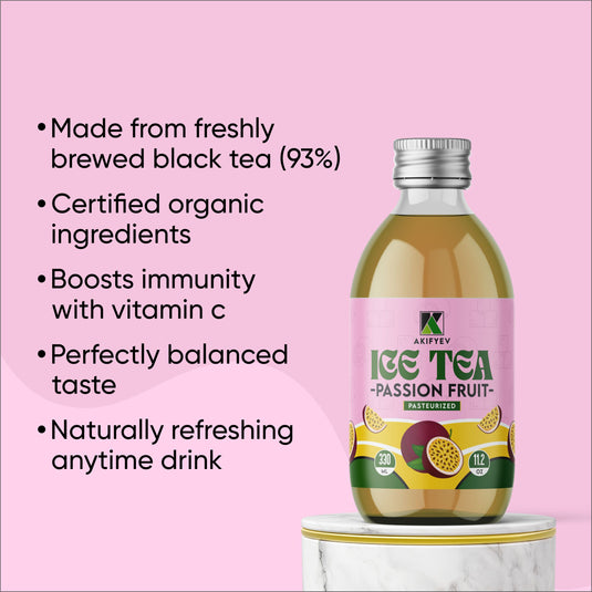 AKIFYEV BIO Ice Tea Passion Fruit 12 x 330 ml | Premium Organic Ice Tea in Glass Bottles | Cold Brew + Nitrogen Flush | Natural, Vegan & Allergen-Free Refreshment