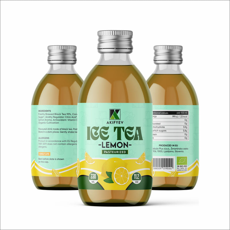 Load image into Gallery viewer, AKIFYEV BIO Ice Tea Lemon 12 x 330 ml | Premium Organic Ice Tea in Glass Bottles | Cold Brew + Nitrogen Flush | Natural, Vegan &amp; Allergen-Free Refreshment
