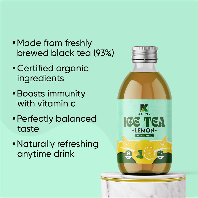 Load image into Gallery viewer, AKIFYEV BIO Ice Tea Lemon 12 x 330 ml | Premium Organic Ice Tea in Glass Bottles | Cold Brew + Nitrogen Flush | Natural, Vegan &amp; Allergen-Free Refreshment
