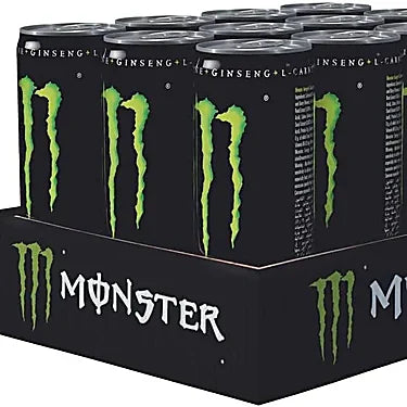 Monster Energy Taurine + Ginseng Drink - Caffeinated Energy Drink with Classic Energy Taste - in Practical Disposable Tins (12 x 500 ml)