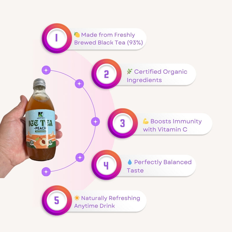 Load image into Gallery viewer, AKIFYEV BIO Ice Tea Peach 12 x 330 ml | Premium Organic Ice Tea in Glass Bottles | Cold Brew + Nitrogen Flush | Natural, Vegan &amp; Allergen-Free Refreshment
