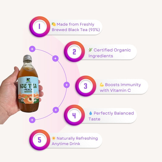 AKIFYEV BIO Ice Tea Peach 12 x 330 ml | Premium Organic Ice Tea in Glass Bottles | Cold Brew + Nitrogen Flush | Natural, Vegan & Allergen-Free Refreshment