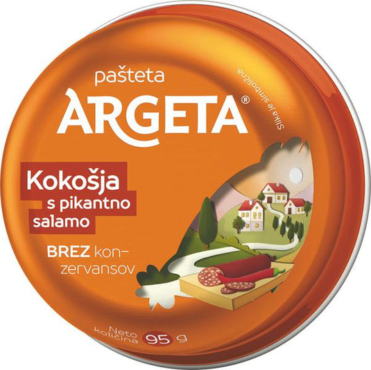 ARGETA Chicken Pâté with Spicy Salami 95 g – Smooth Chicken Spread with Beef Salami – Rich & Savory Flavor – Ready to Eat – Premium Quality