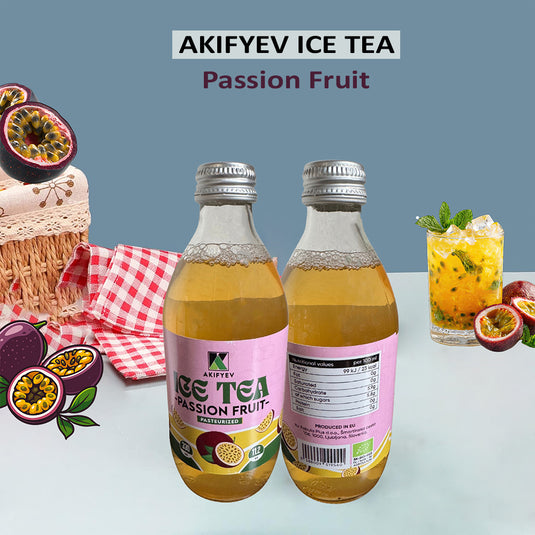 AKIFYEV BIO Ice Tea Passion Fruit 12 x 330 ml | Premium Organic Ice Tea in Glass Bottles | Cold Brew + Nitrogen Flush | Natural, Vegan & Allergen-Free Refreshment