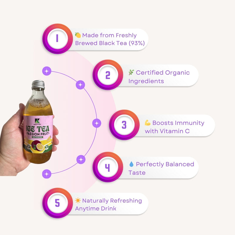 Load image into Gallery viewer, AKIFYEV BIO Ice Tea Passion Fruit 12 x 330 ml | Premium Organic Ice Tea in Glass Bottles | Cold Brew + Nitrogen Flush | Natural, Vegan &amp; Allergen-Free Refreshment

