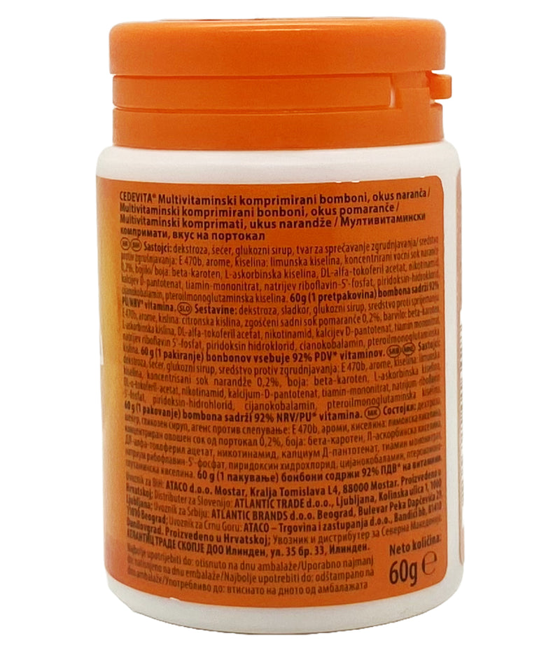 Afbeelding laden in Galerijviewer, Cedevita Multivitamine Gezonde en zoete gummy snoepjes met 9 essentiële vitamines in oranje glazen smaak - Een zak vol vitamines om het immuunsysteem te versterken - Verpakking van 15 gummy snoepjes 
