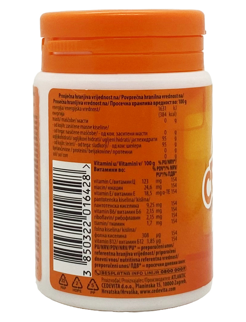 Afbeelding laden in Galerijviewer, Cedevita Multivitamine Gezonde en zoete gummy snoepjes met 9 essentiële vitamines in oranje glazen smaak - Een zak vol vitamines om het immuunsysteem te versterken - Verpakking van 15 gummy snoepjes 

