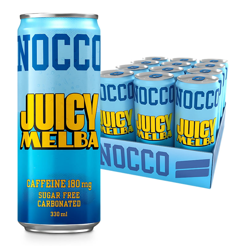 Load image into Gallery viewer, 12 Cans NOCCO BCAA Drink Juicy Melba Summer Edition 2023  - Buxtrade - 330 ml - 105 mg Caffeine
