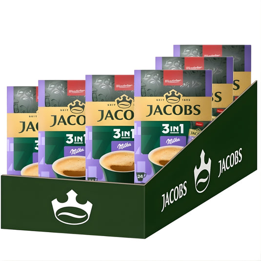 JACOBS 3in1 Milka Instant Coffee Powder – Coffee Mix with Milka Chocolate Flavor, Sugar & Creamer – 24 Sticks (297.6g) | Also Available in 144 Sticks (6 Boxes)