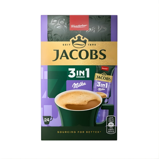 JACOBS 3in1 Milka Instant Coffee Powder – Coffee Mix with Milka Chocolate Flavor, Sugar & Creamer – 24 Sticks (297.6g) | Also Available in 144 Sticks (6 Boxes)