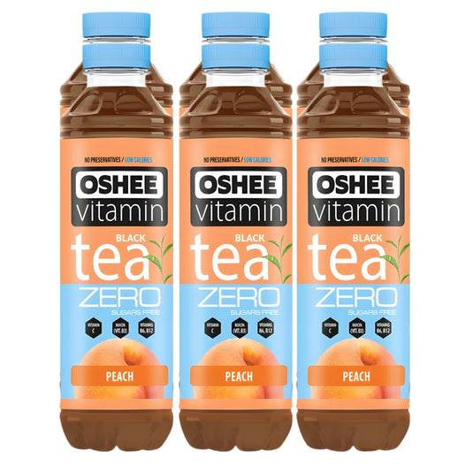 OSHEE Vitamin Tea Black Peach Sugar-Free 555 ml PET Bottle - Pack of 6