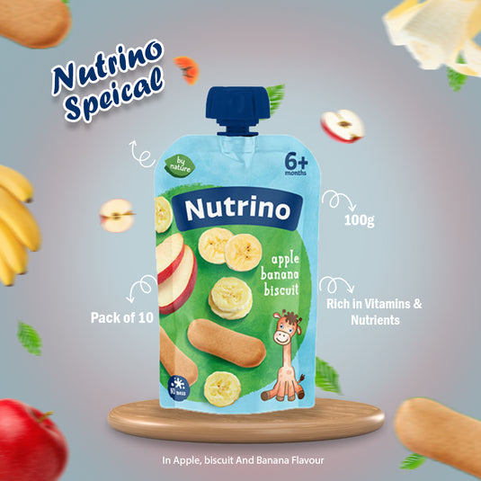Nutrino Apple Banana Biscuit Fruit Puree – 10 x 100g Pouches – Smooth Fruit Blend for Babies and Toddlers – No Added Sugar or Preservatives – Convenient On-the-Go Snack