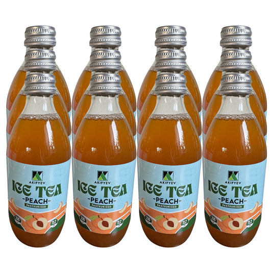 AKIFYEV BIO Ice Tea Peach 12 x 330 ml | Premium Organic Ice Tea in Glass Bottles | Cold Brew + Nitrogen Flush | Natural, Vegan & Allergen-Free Refreshment
