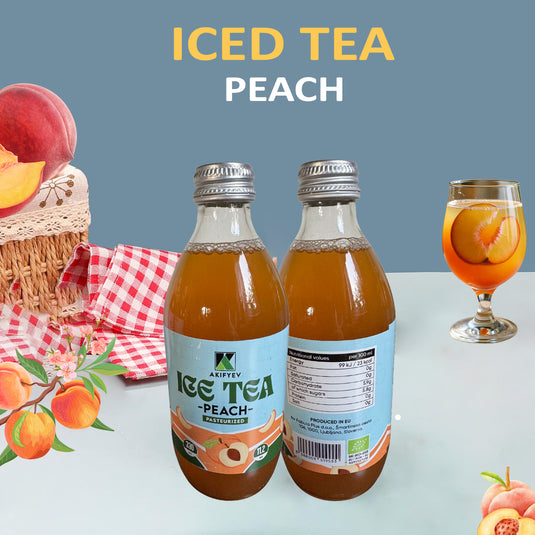 AKIFYEV BIO Ice Tea Peach 12 x 330 ml | Premium Organic Ice Tea in Glass Bottles | Cold Brew + Nitrogen Flush | Natural, Vegan & Allergen-Free Refreshment