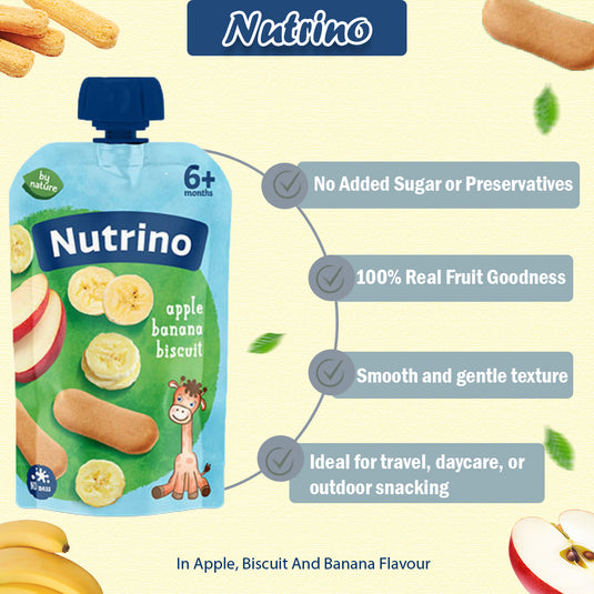 Nutrino Apple Banana Biscuit Fruit Puree – 10 x 100g Pouches – Smooth Fruit Blend for Babies and Toddlers – No Added Sugar or Preservatives – Convenient On-the-Go Snack