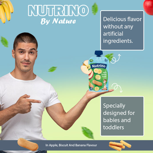 Nutrino Apple Banana Biscuit Fruit Puree – 10 x 100g Pouches – Smooth Fruit Blend for Babies and Toddlers – No Added Sugar or Preservatives – Convenient On-the-Go Snack