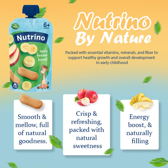 Nutrino Apple Banana Biscuit Fruit Puree – 10 x 100g Pouches – Smooth Fruit Blend for Babies and Toddlers – No Added Sugar or Preservatives – Convenient On-the-Go Snack