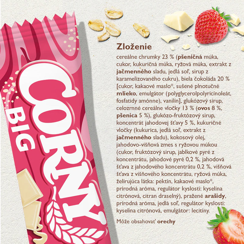 갤러리 뷰어에 이미지 로드, CORNY BIG Strawberry White Chocolate 40g - 24 Pack Snack Bars
