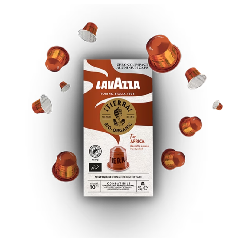 将图像加载到画廊查看器中，LAVAZZA NESPRESSO TIERRA 非洲。主箱 100 个大写字母。
