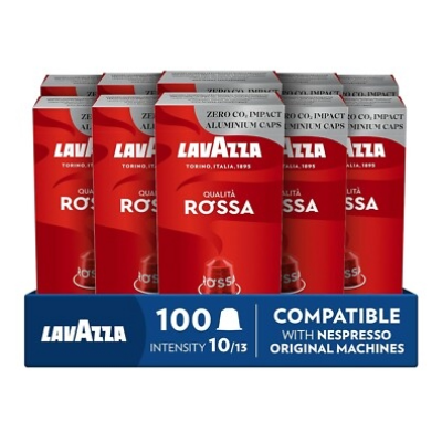 将图像加载到画廊查看器中，LAVAZZA NESPRESSO QUALITA ROSSA。主箱 100 个大写字母。
