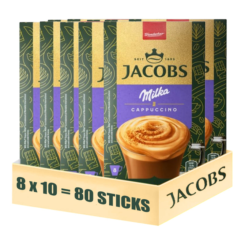Load image into Gallery viewer, Jacobs Milka, cappuccino, 8 sticks, 126.4 g, single portions, fresh supply of wholesale, strong and rich coffee
