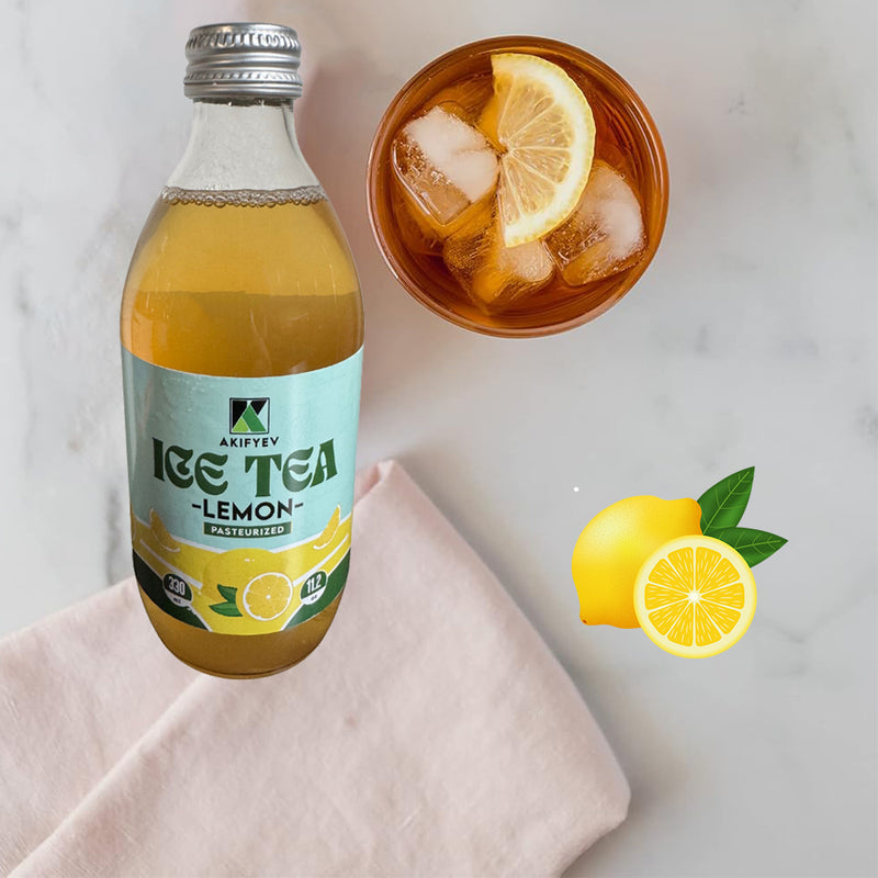 Load image into Gallery viewer, AKIFYEV BIO Ice Tea Lemon 12 x 330 ml | Premium Organic Ice Tea in Glass Bottles | Cold Brew + Nitrogen Flush | Natural, Vegan &amp; Allergen-Free Refreshment
