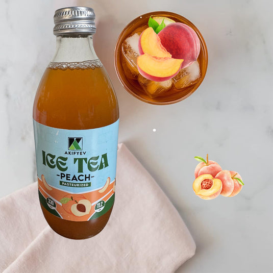 AKIFYEV BIO Ice Tea Peach 12 x 330 ml | Premium Organic Ice Tea in Glass Bottles | Cold Brew + Nitrogen Flush | Natural, Vegan & Allergen-Free Refreshment